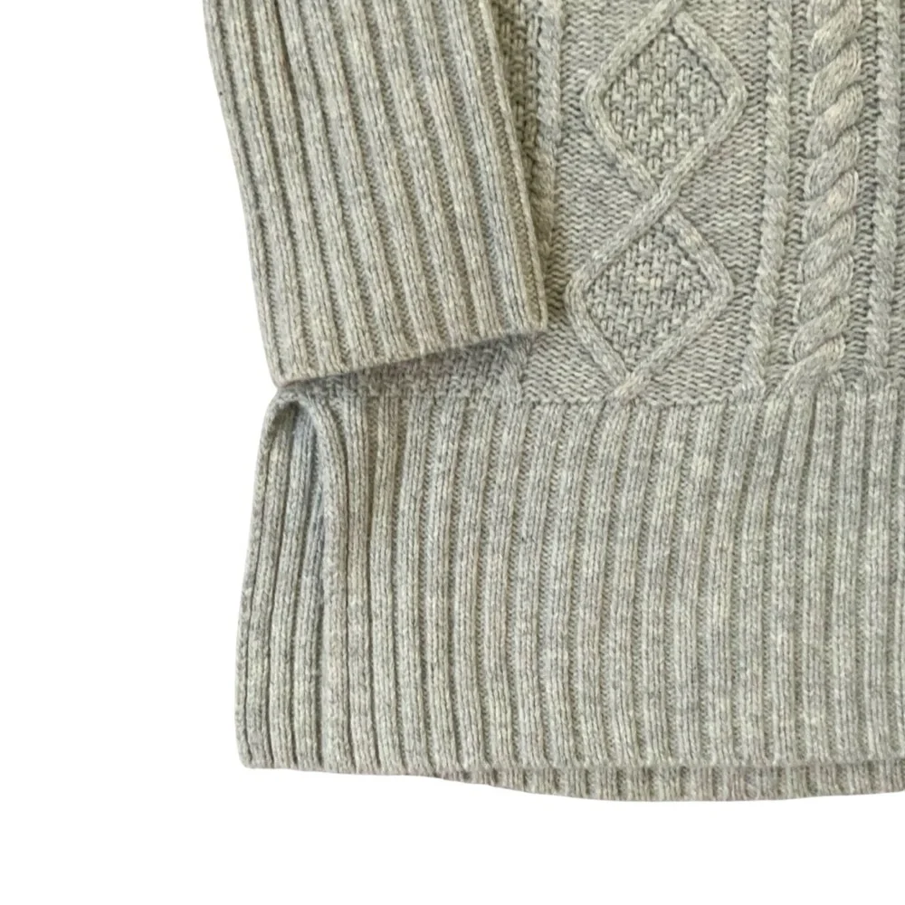 J. CREW Cable Knit Tunic Sweater Wool Blend Patchwork Preppy Beige Gray Small